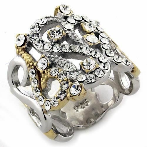 Jewellery Kingdom Ladies Silver Band Ring Sterling Silver 18kt Gold Stamped Cz Wide Fancy - Jewelry Rings - British D'sire