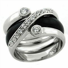 Jewellery Kingdom Ladies Silver Band Sterling Silver Wedding 2pcs CZ Ring (Black Onyx) - Jewelry Rings - British D'sire