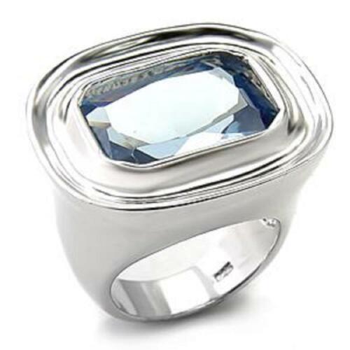 Jewellery Kingdom Ladies Silver Blue Topaz Ring Sterling Silver Cz Contemporary Emerald Cut - Jewelry Rings - British D'sire