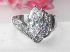 Jewellery Kingdom Ladies Silver Marquise Cut 4 Carat Cubic Zirconia Stainless Steel Ring - Jewelry Rings - British D'sire