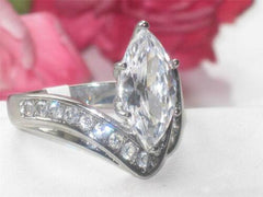 Jewellery Kingdom Ladies Silver Marquise Cut 4 Carat Cubic Zirconia Stainless Steel Ring - Jewelry Rings - British D'sire