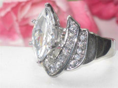 Jewellery Kingdom Ladies Silver Marquise Cut 4 Carat Cubic Zirconia Stainless Steel Ring - Jewelry Rings - British D'sire