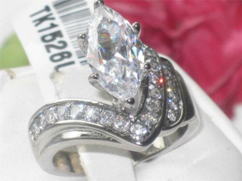 Jewellery Kingdom Ladies Silver Marquise Cut 4 Carat Cubic Zirconia Stainless Steel Ring - Jewelry Rings - British D'sire