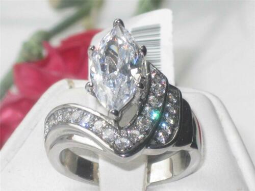 Jewellery Kingdom Ladies Silver Marquise Cut 4 Carat Cubic Zirconia Stainless Steel Ring - Jewelry Rings - British D'sire