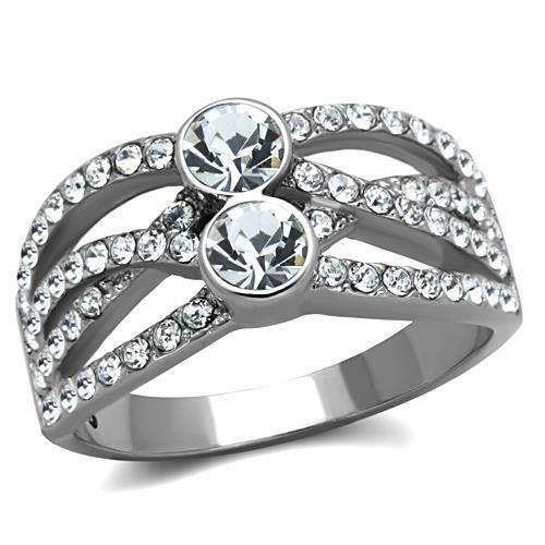 Jewellery Kingdom Ladies Silver Solitaires Cubic Zirconia Band Stainless Steel Ring - Jewelry Rings - British D'sire