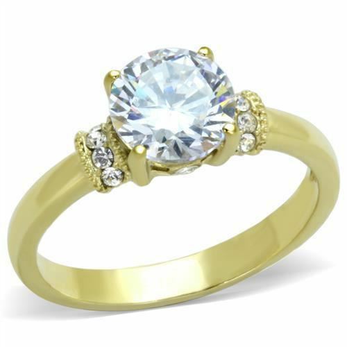 Jewellery Kingdom Ladies Simulated Diamond 1.50 Carat Steel Accent Engagement Dress Ring (Gold) - Jewelry Rings - British D'sire