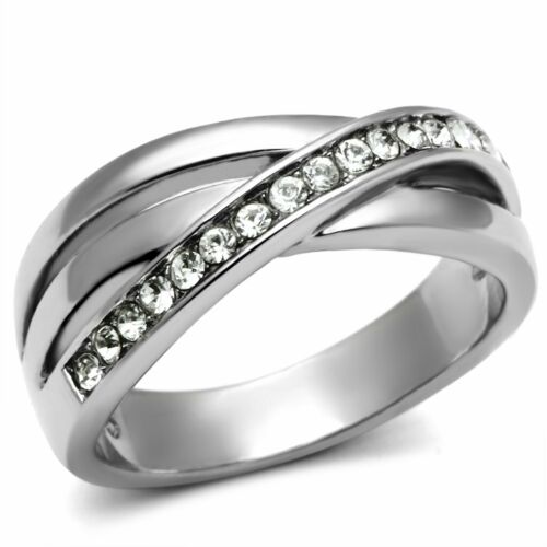 Jewellery Kingdom Ladies Simulated Diamonds Dress Crossover Ring Band (Silver) - Rings - British D'sire