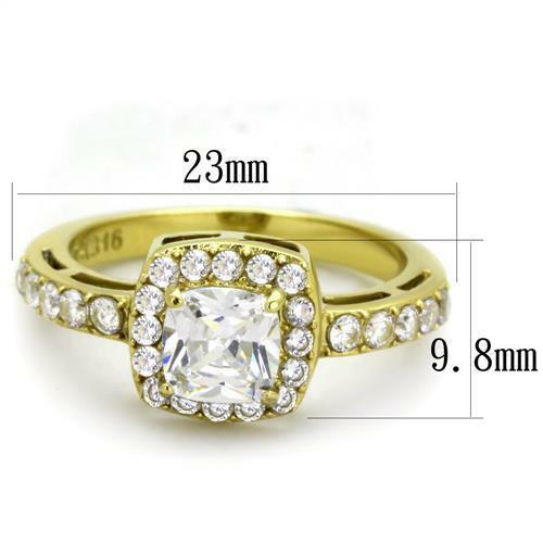 Jewellery Kingdom Ladies Simulated Diamonds Princess Clear Dress Pretty Steel Ring (Gold) - Jewelry Rings - British D'sire