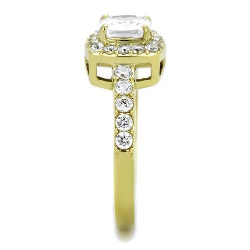 Jewellery Kingdom Ladies Simulated Diamonds Princess Clear Dress Pretty Steel Ring (Gold) - Jewelry Rings - British D'sire