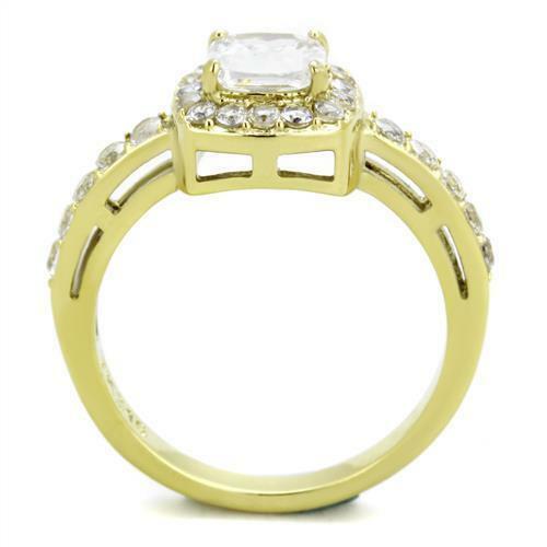 Jewellery Kingdom Ladies Simulated Diamonds Princess Clear Dress Pretty Steel Ring (Gold) - Jewelry Rings - British D'sire