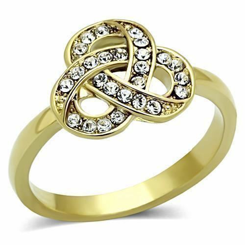 Jewellery Kingdom Ladies Simulated Diamonds Steel Cluster Knot Ring (Gold) - Jewelry Rings - British D'sire