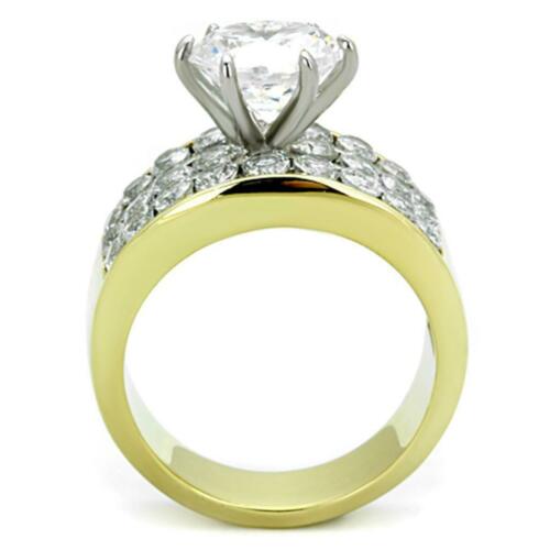 Jewellery Kingdom Ladies Solitaire Accents Channel Set 4 Carat Steel Ring (Gold) - Jewelry Rings - British D'sire