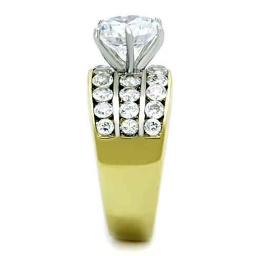 Jewellery Kingdom Ladies Solitaire Accents Channel Set 4 Carat Steel Ring (Gold) - Jewelry Rings - British D'sire