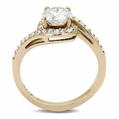 Jewellery Kingdom Ladies Solitaire Accents Swirl 2K Steel Ring (Gold) - Rings - British D'sire