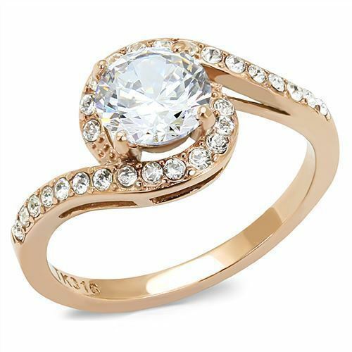 Jewellery Kingdom Ladies Solitaire Accents Swirl 2K Steel Ring (Gold) - Rings - British D'sire