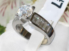 Jewellery Kingdom Ladies Solitaire Baguettes Stainless Steel Cubic Zirconia Silver Ring - Jewelry Rings - British D'sire