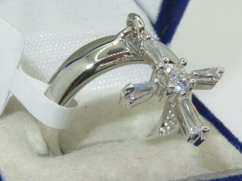 Jewellery Kingdom Ladies Solitaire Cross Charm Dangling Ring (Silver) - Rings - British D'sire