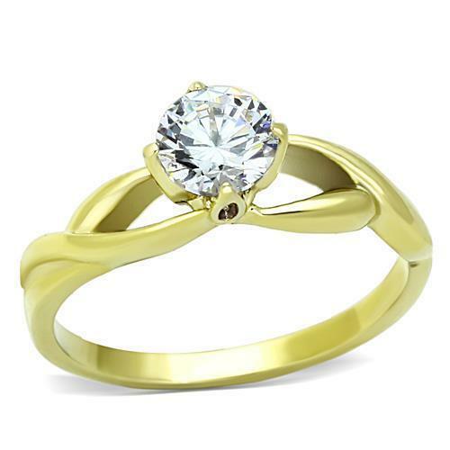 Jewellery Kingdom Ladies Solitaire Cubic Zirconia Engagement Steel 18kt All Size Ring (Gold) - Jewelry Rings - British D'sire