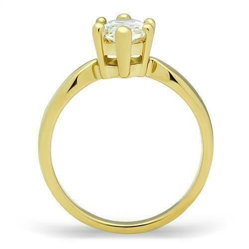 Jewellery Kingdom Ladies Solitaire Marquise Simulated Diamonds 2K Steel Ring Gold - Rings - British D'sire