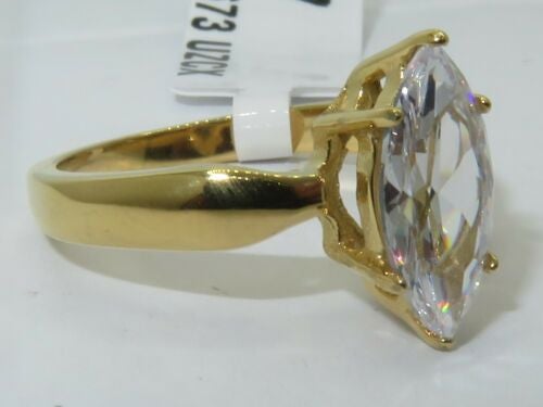 Jewellery Kingdom Ladies Solitaire Marquise Simulated Diamonds 2K Steel Ring Gold - Rings - British D'sire