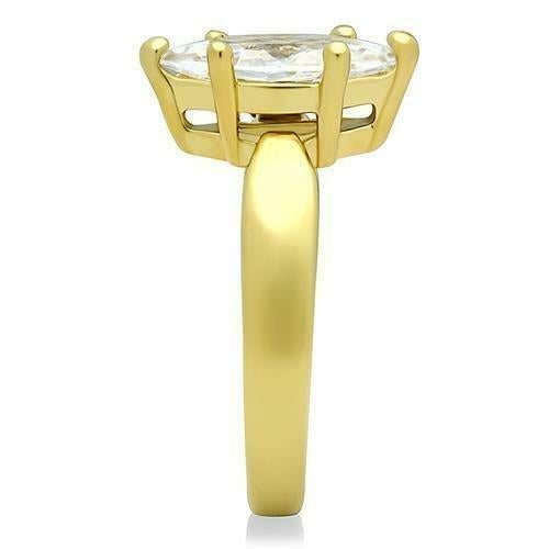 Jewellery Kingdom Ladies Solitaire Marquise Simulated Diamonds 2K Steel Ring Gold - Rings - British D'sire