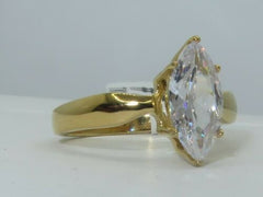 Jewellery Kingdom Ladies Solitaire Marquise Simulated Diamonds 2K Steel Ring Gold - Rings - British D'sire