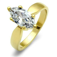 Jewellery Kingdom Ladies Solitaire Marquise Simulated Diamonds 2K Steel Ring Gold - Rings - British D'sire