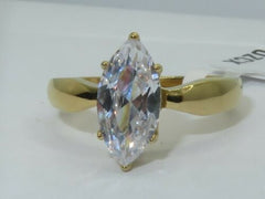 Jewellery Kingdom Ladies Solitaire Marquise Simulated Diamonds 2K Steel Ring Gold - Rings - British D'sire