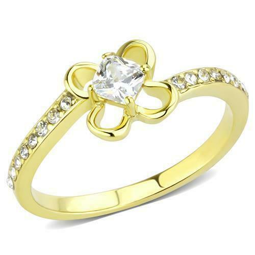 Jewellery Kingdom Ladies Solitaire Princess Cut Half Carat Flower Setting 18kt Ring (Gold) - Jewelry Rings - British D'sire