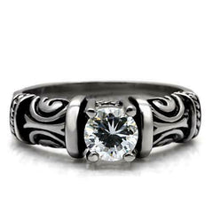 Jewellery Kingdom Ladies Solitaire Scroll Stamped Stainless Steel 1.50K Ring (Silver) - Rings - British D'sire