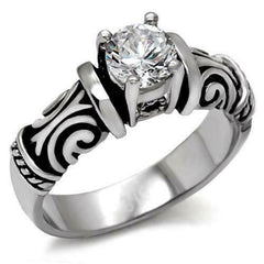 Jewellery Kingdom Ladies Solitaire Scroll Stamped Stainless Steel 1.50K Ring (Silver) - Rings - British D'sire