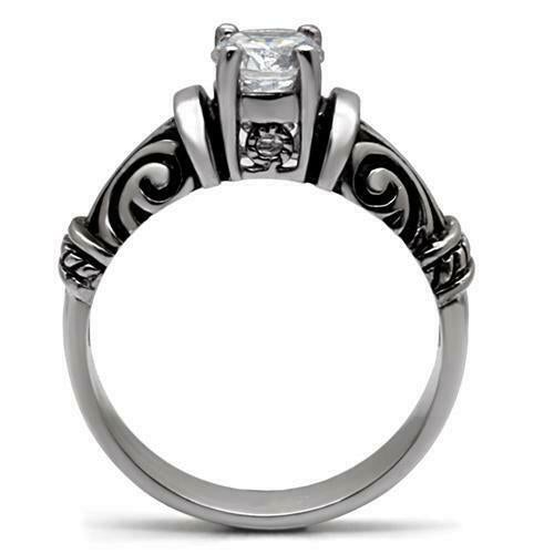 Jewellery Kingdom Ladies Solitaire Scroll Stamped Stainless Steel 1.50K Ring (Silver) - Rings - British D'sire