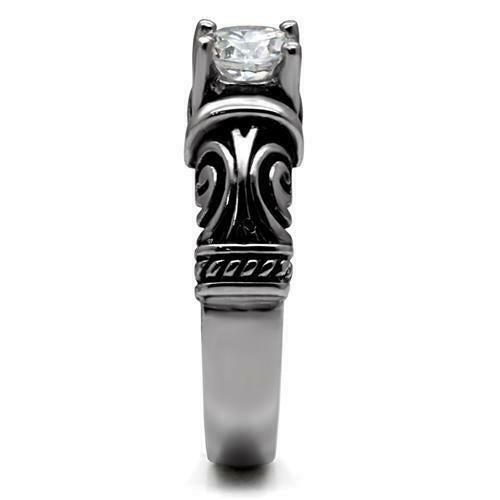 Jewellery Kingdom Ladies Solitaire Scroll Stamped Stainless Steel 1.50K Ring (Silver) - Rings - British D'sire