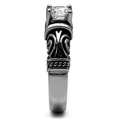 Jewellery Kingdom Ladies Solitaire Scroll Stamped Stainless Steel 1.50K Ring (Silver) - Rings - British D'sire