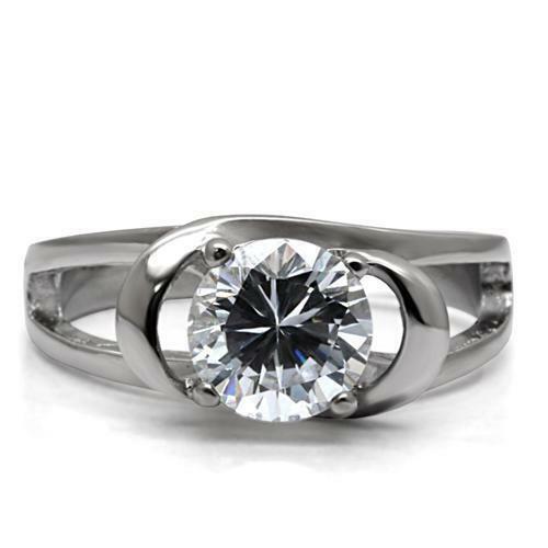 Jewellery Kingdom Ladies Solitaire Simulated Diamond Raised Swirl 2 Carat Ring (Silver) - Jewelry Rings - British D'sire