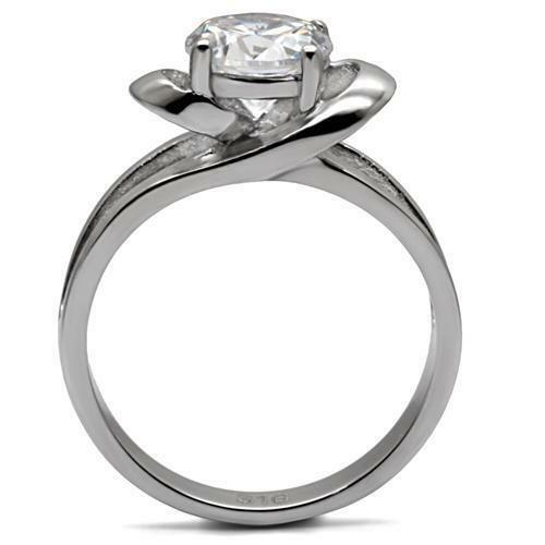 Jewellery Kingdom Ladies Solitaire Simulated Diamond Raised Swirl 2 Carat Ring (Silver) - Jewelry Rings - British D'sire