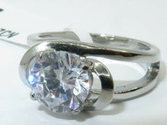 Jewellery Kingdom Ladies Solitaire Simulated Diamond Raised Swirl 2 Carat Ring (Silver) - Jewelry Rings - British D'sire