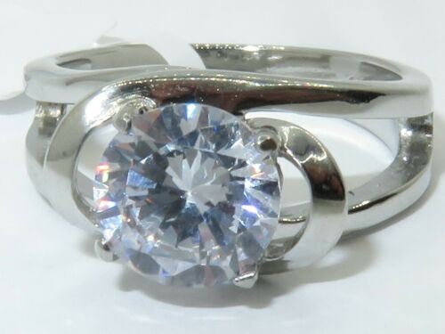 Jewellery Kingdom Ladies Solitaire Simulated Diamond Raised Swirl 2 Carat Ring (Silver) - Jewelry Rings - British D'sire