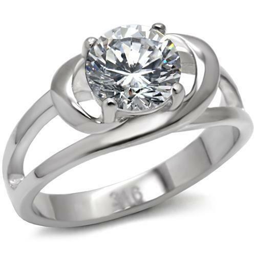 Jewellery Kingdom Ladies Solitaire Simulated Diamond Raised Swirl 2 Carat Ring (Silver) - Jewelry Rings - British D'sire