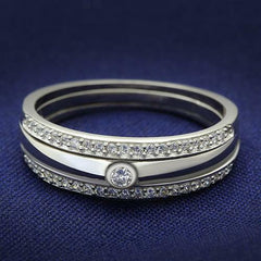 Jewellery Kingdom Ladies Solitaire Simulated Diamonds With Accents Illusion Band Ring (Silver) - Rings - British D'sire