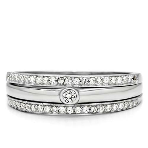 Jewellery Kingdom Ladies Solitaire Simulated Diamonds With Accents Illusion Band Ring (Silver) - Rings - British D'sire