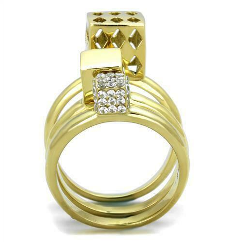 Jewellery Kingdom Ladies Stacking Bands Dice 3pcs Cz 18kt Steel New Cocktail Ring Set (Gold) - Jewelry Rings - British D'sire