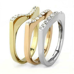 Jewellery Kingdom Ladies Stacking Cz Rose Gold Wedding Yellow Stainless Steel 3pc Bands Rings - Jewelry Rings - British D'sire
