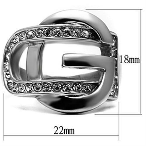 Jewellery Kingdom Ladies Stainless Steel Silver Buckle Ring Band With Simulated Diamonds - Jewelry Rings - British D'sire