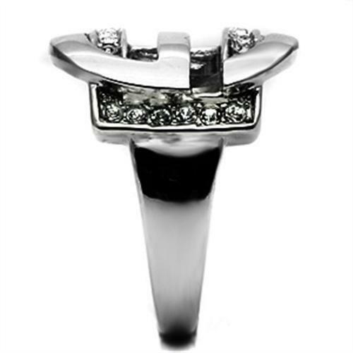 Jewellery Kingdom Ladies Stainless Steel Silver Buckle Ring Band With Simulated Diamonds - Jewelry Rings - British D'sire