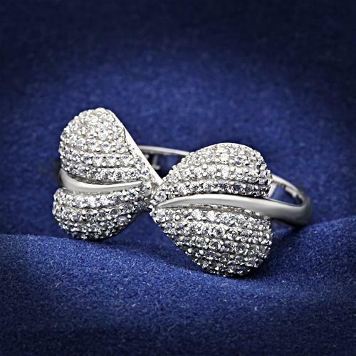 Jewellery Kingdom Ladies Sterling Cz Bow Micro Pave Puffed Pretty Sparkling Ring (Silver) - Jewelry Rings - British D'sire