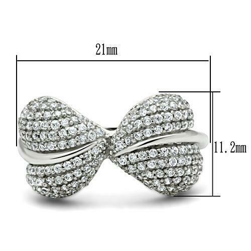 Jewellery Kingdom Ladies Sterling Cz Bow Micro Pave Puffed Pretty Sparkling Ring (Silver) - Jewelry Rings - British D'sire