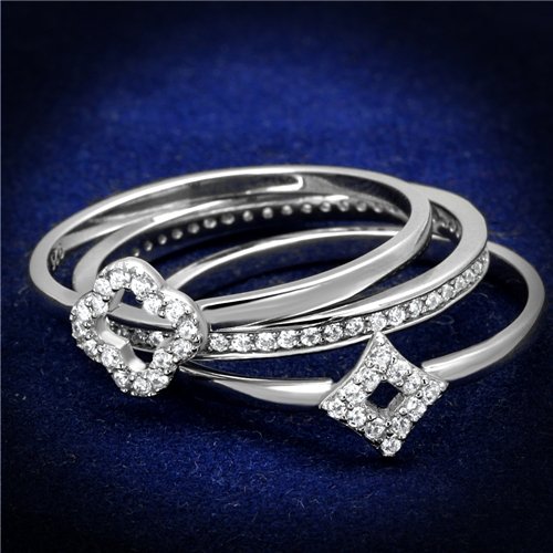 Jewellery Kingdom Ladies Sterling Silver Cz Engagement Wedding Band 3pcs Handmade Ring Set - Jewelry Rings - British D'sire