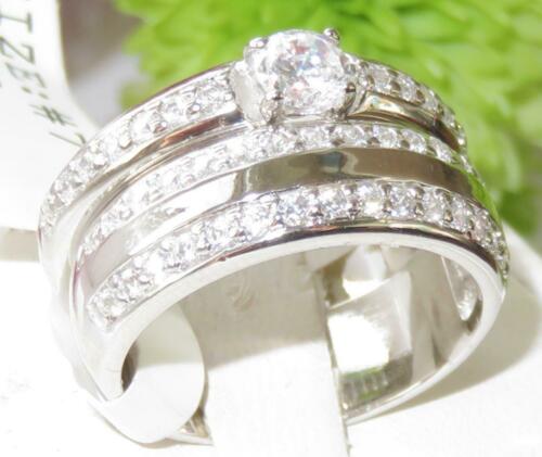 Jewellery Kingdom Ladies Sterling Silver Stamped Wedding Engagement Band Set 2pcs Ring (Silver) - Rings - British D'sire