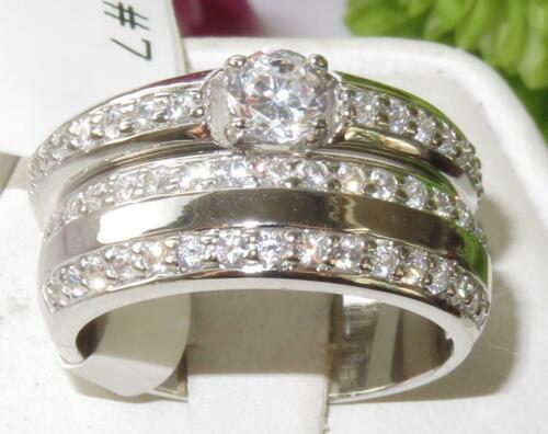 Jewellery Kingdom Ladies Sterling Silver Stamped Wedding Engagement Band Set 2pcs Ring (Silver) - Rings - British D'sire